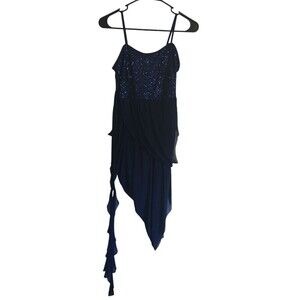 Balera Dance Leotard Women's Size Medium Adult Blue Sequins Asymmetrical